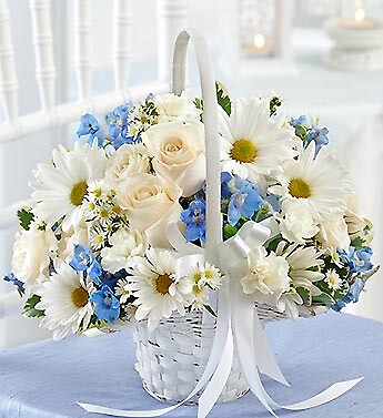 Blue and White Flower Girl Arrangement
